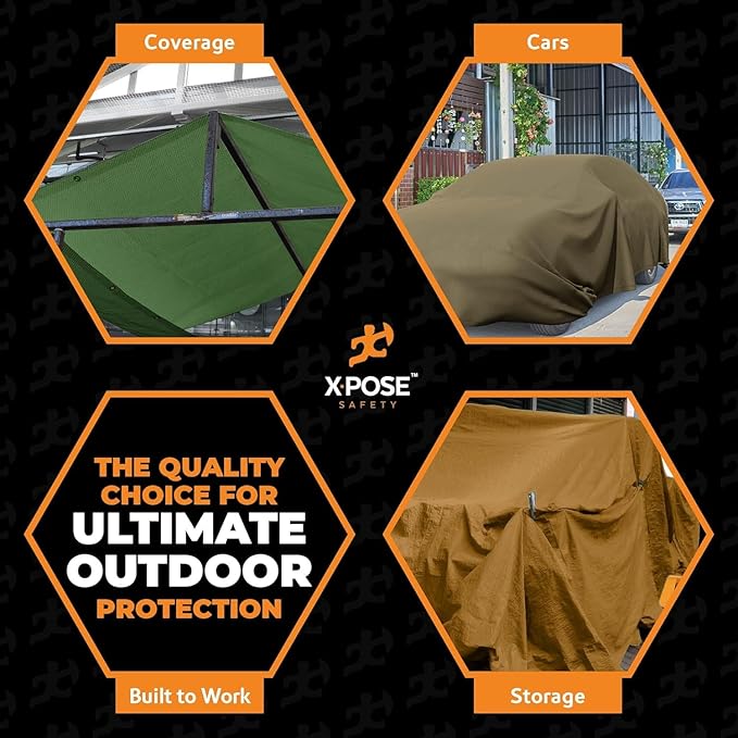 Xpose Safety Canvas Tarp - 10oz White Canvas Tarps Heavy Duty Water Resistant with Brass Grommets- Multipurpose Outdoor Tarpaulin for Camping, Canopy, Trailer, Equipment Cover 7' x 9' (2 Pack)