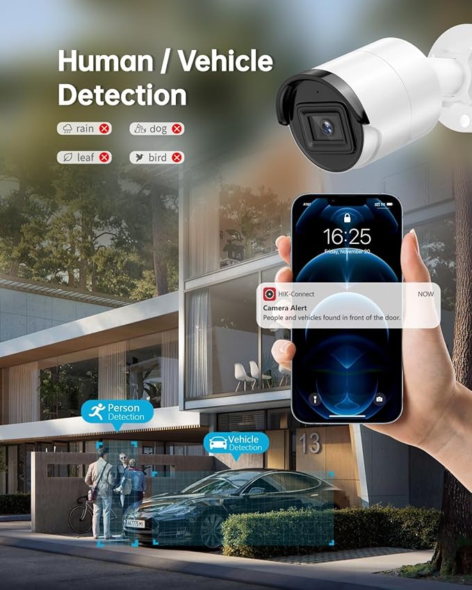 4K 8MP AcuSense PoE IP Camera Outdoor Indoor, PoE Bullet Network Camera with Human/Vehicle Detection, H.265+, IP67 Waterproof, 2CD2083G2-I 2.8mm