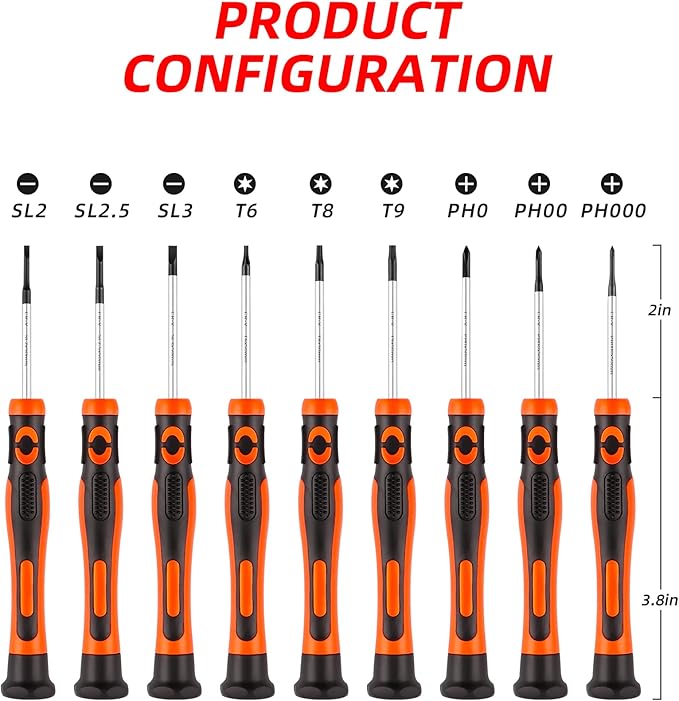 Precision Screwdriver Set 9-Piece Durable Chrome Vanadium Steel Shaft, Magnetic Tip, Ergonomic Grip, and Swivel End Cap (9-Piece)