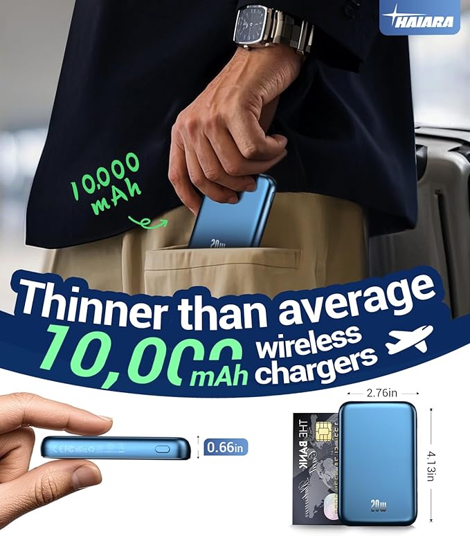 for Magsafe Battery Pack, 10000mAh Magnetic Portable Charger with USB-C Cable 20W Fast Charging, Slim & Lightweight Wireless Power Bank for iPhone 16/15/14/13/12 Series, for Travel Cruise Essentials