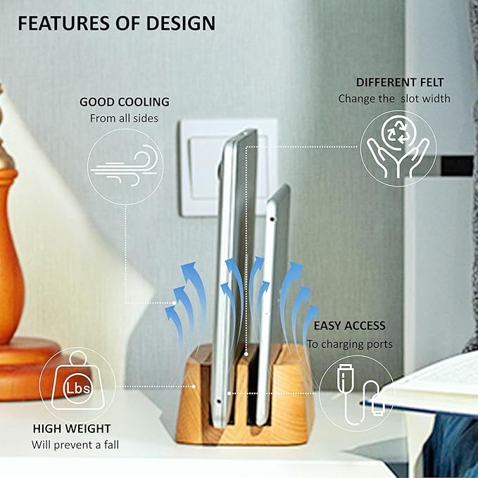 ACODE Wood Vertical Laptop Stand, Laptop Holder for Desk Compatible with MacBook Pro Air Surfaces,Laptops Storage Rack Slot Thickness 0.59" to 0.71"，Vertical Laptop Stand 2 Slots for max 2 Devices