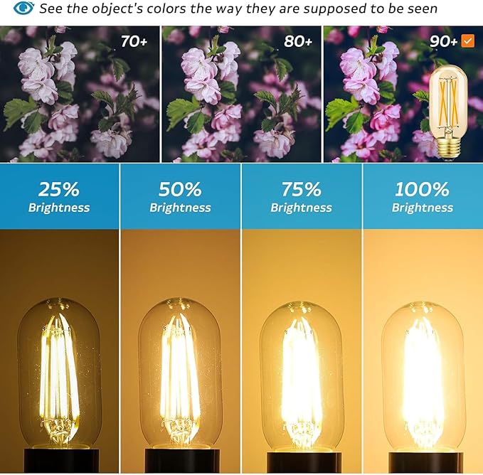 Leools E26 LED Bulb 6W Equivalent E26 Bulb 60 watt Warm White 2700K Amber E26 Edison Bulb dimmable AC120V 600lm Tubular T14 T45 LED Bulb for Pendant, Sputnik,Vanity,Wall sconces Pack of 6