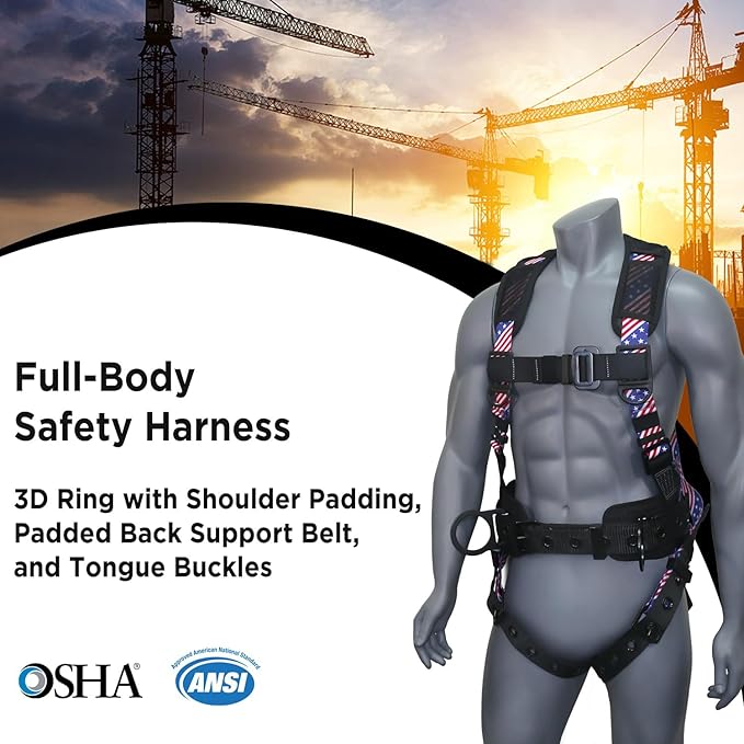 AFP Demon Fall Protection Comfortable Safety Harness (OSHA/ANSI PPE), Harness for Men Construction, Safety Harness Fall Protection Kit