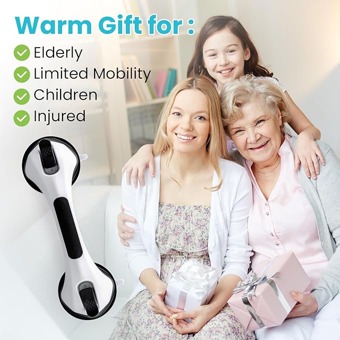 TAILI Shower Grab Bar Glow in The Dark, 2 Pack 12.2 in Grab Bars for Bathtubs and Showers, Shower Handle Shower Rail for Seniors and Elderly,Bathroom Safety Grip Removable No Drilling Waterproof Black