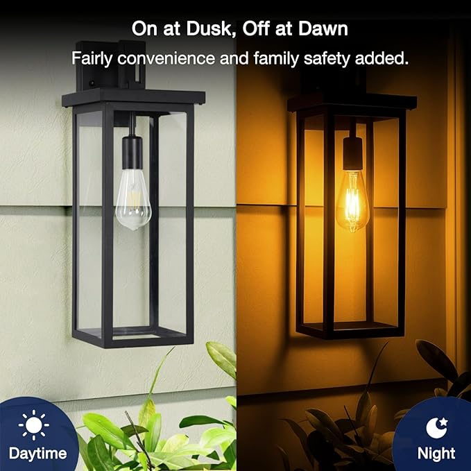 FLSNT Dusk to Dawn Outdoor Sensor ST19 LED Light Bulb, 7W (60W Eqv.), 800LM,Vintage Filament E26 Base, Auto On/Off Photocell Automatic for Energy-Efficient Outdoor Lighting, 2700K Soft White, 2 Pack