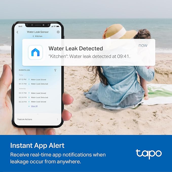 TP-Link Tapo Smart Water Leak Detector, Requires Tapo Hub, Water Leak Sensor Wi-Fi with Rapid Dripping Detection, 90dB Adjustable Alarm, App Alerts, Compatible with Alexa and Google Home, T300