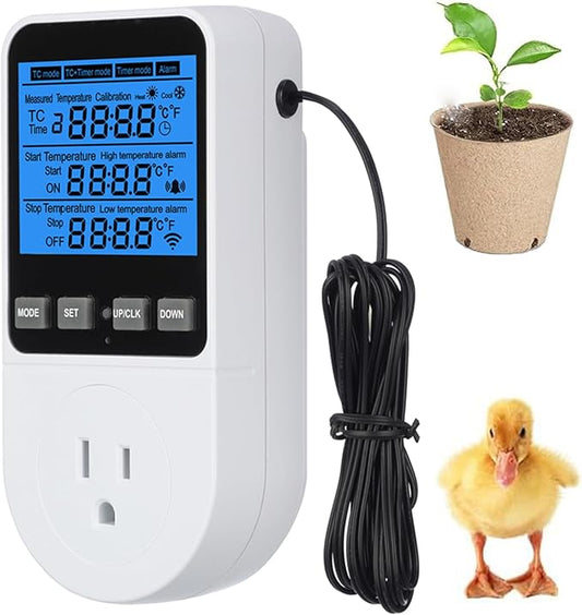 Digital Day Night Thermostat Outlet Plug with Timer, Heating Cooling Multi Period Temperature Controller, LCD Screen Outlet Socket for Reptile Incubator Greenhouse Brewing Refrigerator 110V