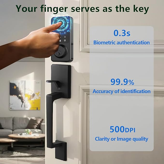 Smart Front Door Lock Handle Set, Keypad Door Lock with Handles, Fingerprint Keyless Entry Smart Locks Handle Kit, Electronic Smart Deadbolt with Auto Lock, Code, APP for Home, Apartment