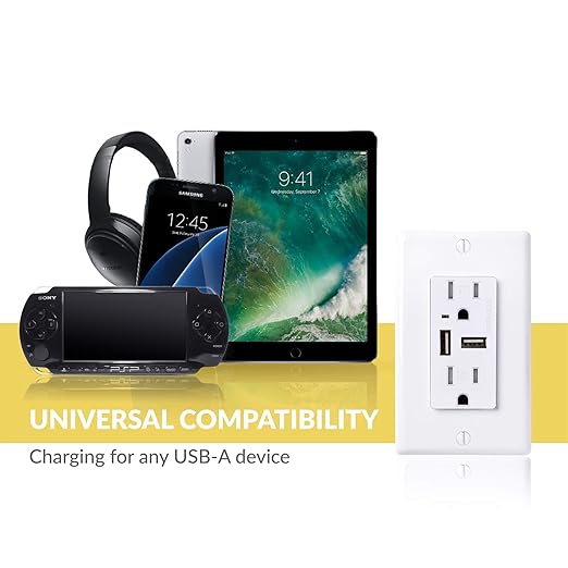 Faith [10-Pack] 4.6A USB Outlet High Speed Charger, 15A Tamper-Resistant Receptacle with Wall Plate, 2 Outlets & 2 USB Ports, Compatible w/iPhone, iPad, Android, Samsung Devices & More, 10-Pack, White