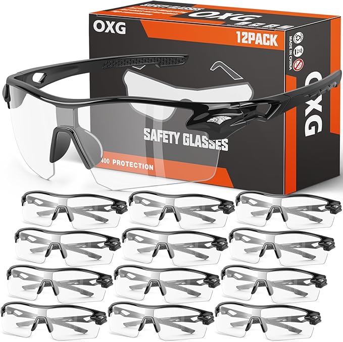 OXG 12 Pack Safety Glasses for Men Women, ANSI Z87.1 Safety Goggles Impact Resistant Protective Eyewear for Work, Outdoor