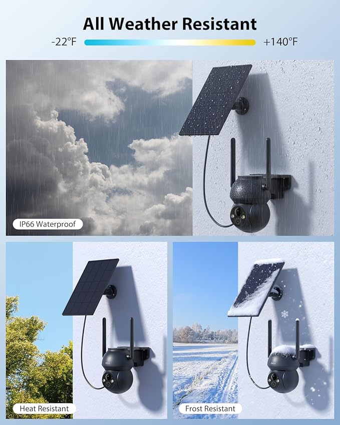 Xega 2 Pack Solar WiFi Camera Outdoor Wireless, 2K PTZ Security Camera with Rechargeable Battery, Color Night Vision, PIR Motion Detection, 2-Way Audio Spotlight & Siren, TF/Cloud Sttorage IP66