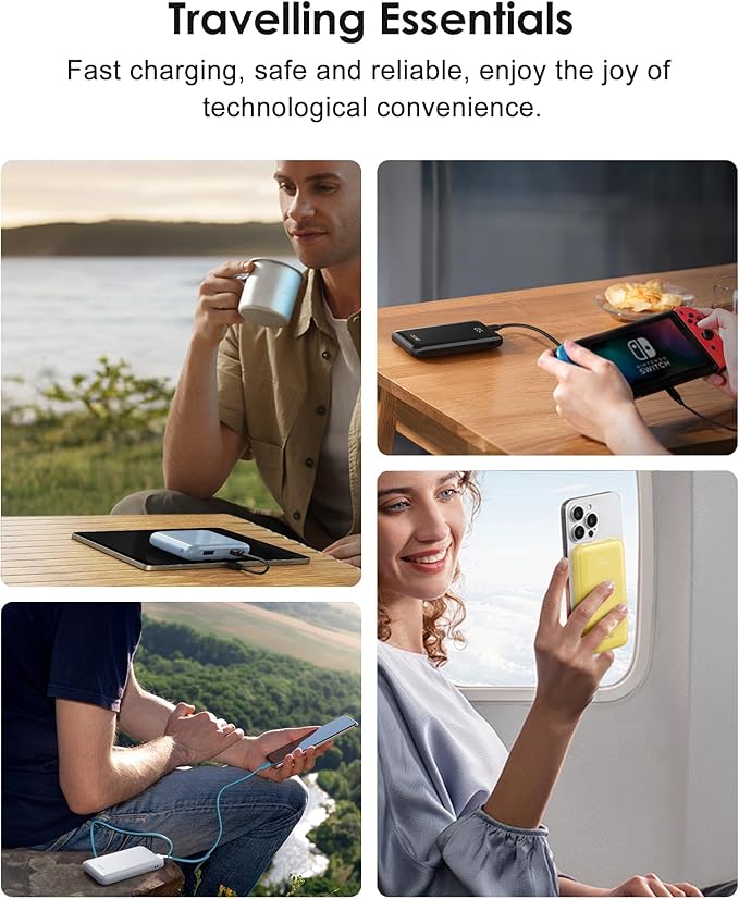 Portable Charger 10000mAh, Cell Phone Portable Power Banks with 22.5W PD Fast Charging, Compact Phone Charger Built in Cable, Compatible with Apple, Samsung, Google, Motorola and More-Yellow