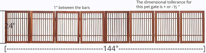 Urnporium Freestanding Pet Gate Folding Wooden Fence for Indoor & Outdoor Use, Durable Acacia Hardwood (Brown Pet Gate, 8 Panel 24" Tall)