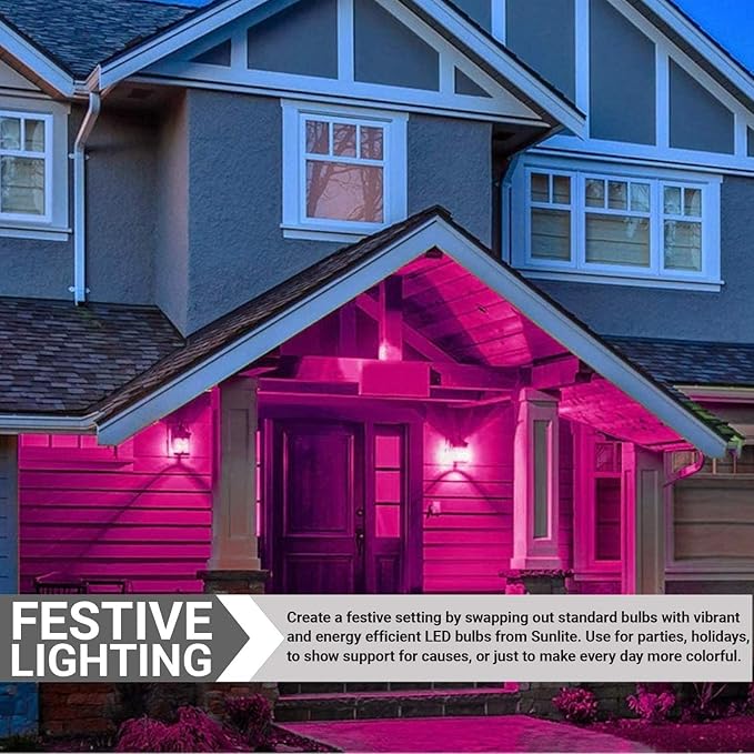 Sunlite 80168 LED A19 Colored Light Bulb, 3 Watts (25w Equivalent), E26 Medium Base, Non-Dimmable, UL Listed, Party Decoration, Holiday Lighting, 1 Count, Pink
