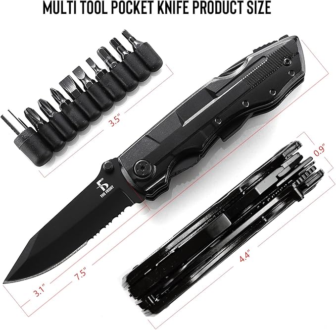 THE FRONT Multitool Knife, Pocket Knife, 13 in 1 Multi tool Folding Utility Plier, Bottle Opener Saw Screwdrivers Bottle Opener, for Camping Survival Hunting Fishing Hiking, Gifts for Men Dad