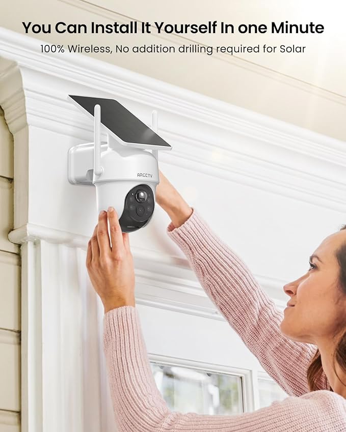 Security Cameras Wireless Outdoor, 4 Cam-Kit, 4MP Solar Security Camera Wireless System with 360° Pan & Tilt, HD Color Night Vision, Motion Detection, 64GB Memory Card, No Monthly Fee