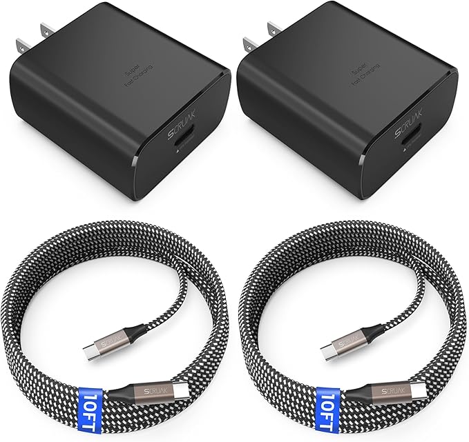 45W USB-C Charger, 2-Pack 45 Watt Super Fast Charger Type C Wall Charging Block with 2X 10FT Type C Cable for Samsung Galaxy S25 Ultra/S25/S25+/S24 Ultra/S23+/S23/S22/S20,Note 10/20,Tab S9/S8
