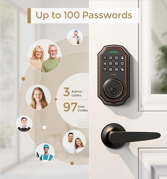 Keyless Entry Door Lock with 2 Handle Set - Bluetooth Electronic Keypad & App Control - Smart Front Door Auto-Lock with Anti-Peeping Passcode