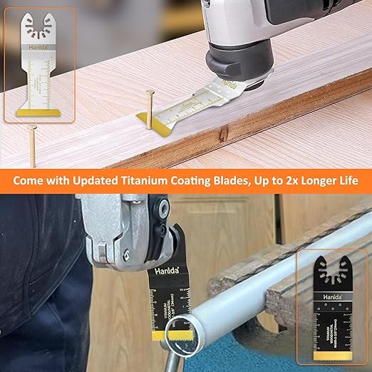 40 Pcs Oscillating Saw Blades Metal, Titanium Oscillating Tool Blades, Extra-Long Reach Multitool Blades Kit for Wood Plastics, Oscillating Multitool Saw Blades fit Dewalt Rockwell