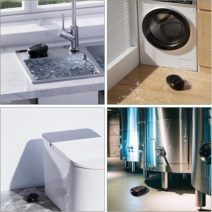 Water Leak Detector for Home, 100dB Water Sensor Alarm for Basement, Leakage Detection Device for Under Sink/Pipe/Drain Drip, Floor Flood in Bathroom/Kitchen/Toilet/Laundry Room, Model: WD61, Black