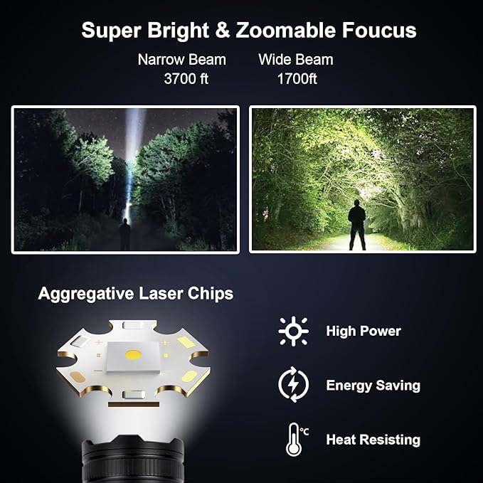 Rechargeable Flashlights High Lumens 2 Packs, 900,000L LED Metal Flashlight Battery Powered with 6 Modes, Cob Side Light, USB C, Waterproof, Zoomable, Handheld Flash Lights for Emergency Home