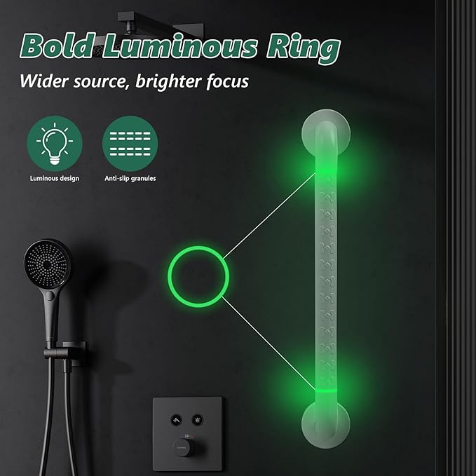 Grab Bars for Shower,2 Pack 20 Inch Shower Handle Bath Grab Rails with Anti-Slip Grip and Safety Luminous Circles,Stainless Steel Bath Handle Bathroom Grab Bar for Seniors, and Disability.