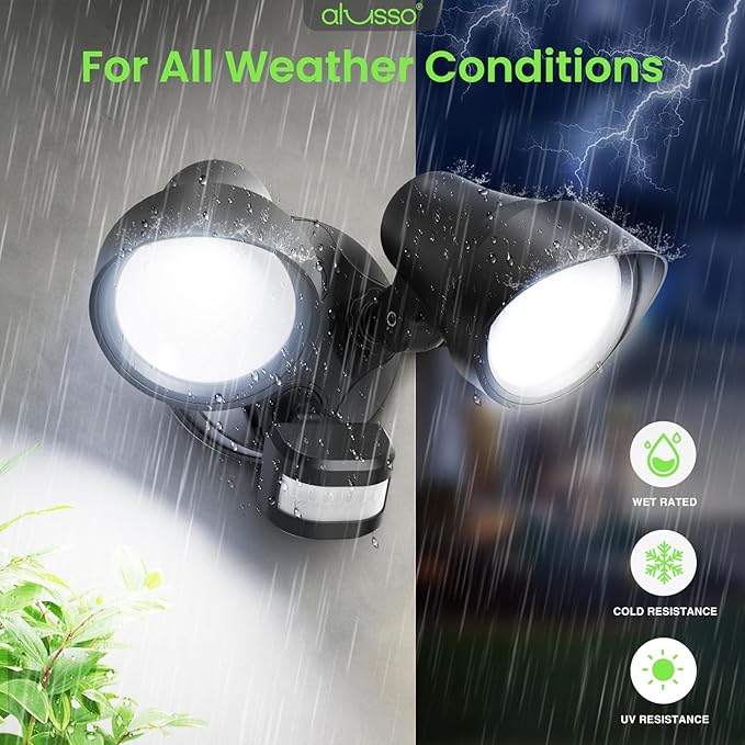 ALUSSO® Motion Sensor Outdoor Lights, 30W 2700LM Flood Lights Outdoor, 3 Modes (Dusk to Dawn/Auto/On Time), 3CCT 3000K/4000K/6500K Waterproof Hardwired Security Light ETL Listed for Porch Garage, 1PC