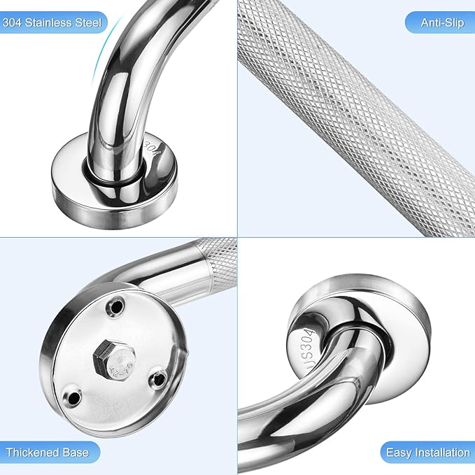 2-Pack 12 Inch Anti Slip Grab Bars for Bathtubs and Showers, Stainless Steel Safety Shower Handle for Bathroom/Toilet/Seniors/Elderly Assist Bath Handle [Chrome]
