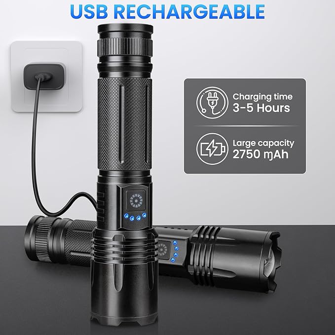 Flashlight Rechargeable 90,000 High Lumens, 3 Pack Led Flash Lights with 5 Modes, Waterproof Handheld Linterna for Camping, Home, Outdoor