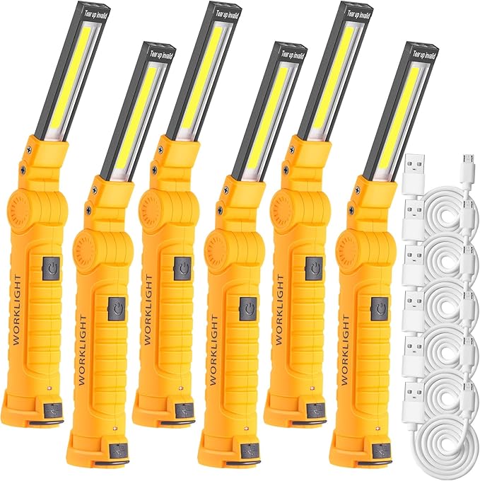 Mudder 6 Pcs LED Work Flashlights with Magnetic Base, Rechargeable, Portable, Yellow