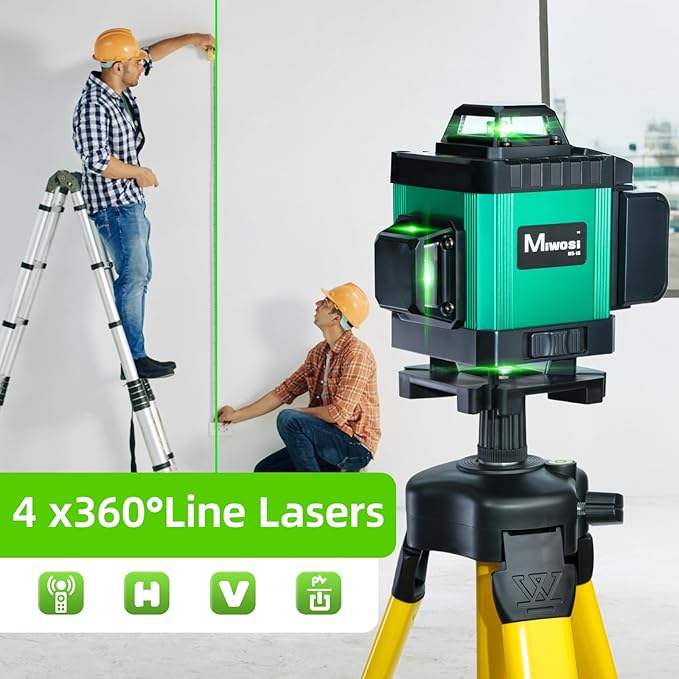 Laser Level, Miwosi 360 Self Leveling, 16-Line 4D Green Beam Cross Line, 4x360° Lazer Leveler Tool for Floor Tile, Construction Project Renovation & Picture Hanging