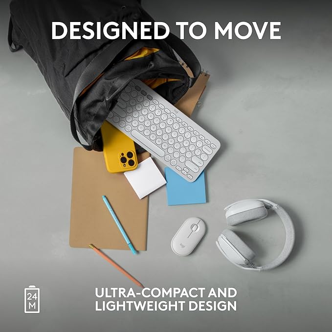 Logitech Pebble Mouse 2 M350s Slim Bluetooth Wireless Mouse, Portable, Lightweight, Customizable Button, Quiet Clicks, Easy-Switch for Windows, macOS, iPadOS, Android, Chrome OS - Tonal White