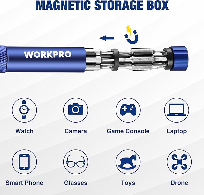 WORKPRO 24 in 1 Multi Bit Mini Screwdriver Set Magnetic, Manual Pen Screwdrivers, Tough S2 Steel Small Screwdriver Bits for Eyeglass, Watch, Laptop, Phone, Jewelry and Electronic, Blue
