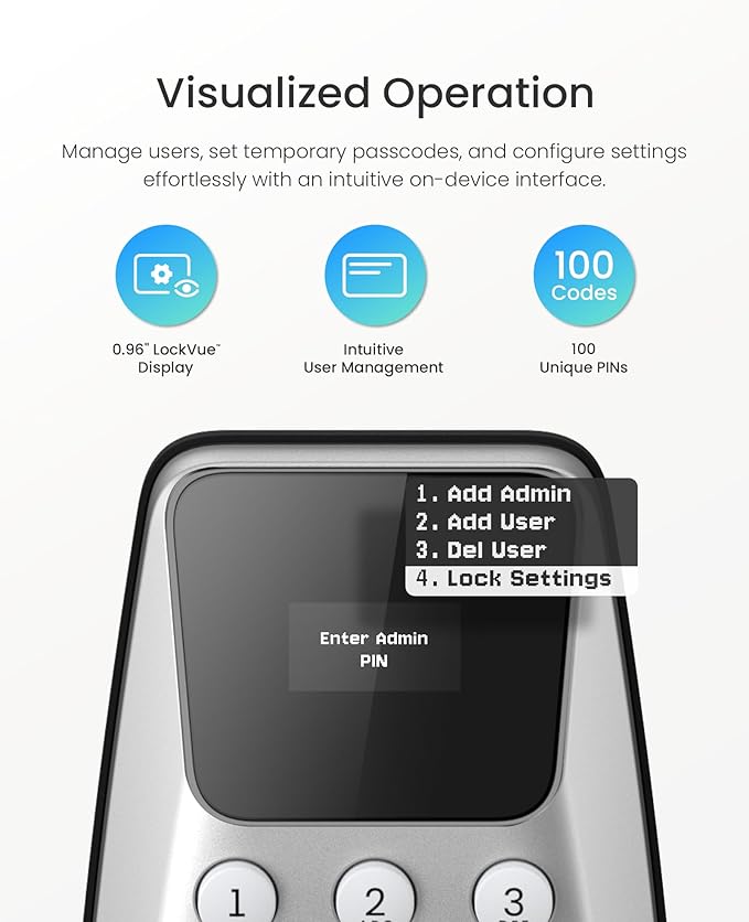 DESLOC C100 Keyless Entry Door Lock with 2 Lever Handles & Display, Electronic Keypad Deadbolt with Screen Digital Smart Front Door Lock Set, Auto Lock, Passage Mode, 12 Months Battery, Silver