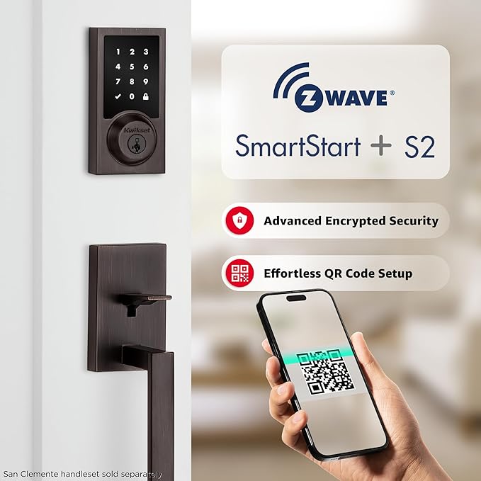 Kwikset HomeConnect 918 Contemporary Z-Wave Long Range Enabled Touch Screen Lock Works with Ring Alarm, Samgsung SmartThings Hub Required, Sold Seperatedly in Venetian Bronze