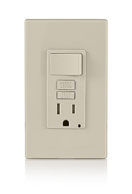 Leviton GFCI Combination Outlet with Switch, 15 Amp, Self Test, Tamper-Resistant with LED Indicator Light, Saves Space, GFSW1-T, Light Almond