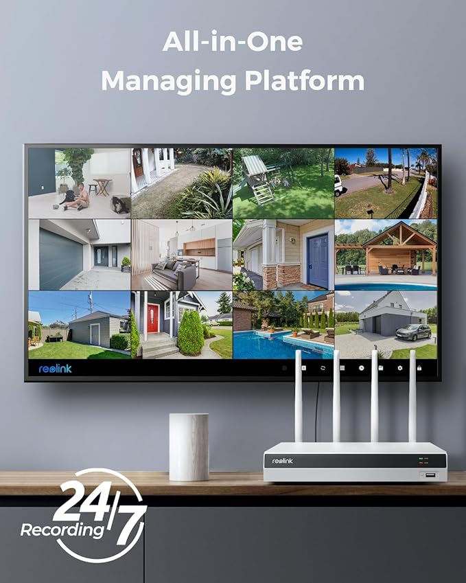 REOLINK 4K PTZ Wi-Fi 6 Security Camera System, 4pcs WiFi Cameras Outdoor with 10X Digital Zoom, Motion Track, Smart Detection, Color Night Vision,16CH Wi-Fi NVR with 2TB HDD, RLK12-800WPT4