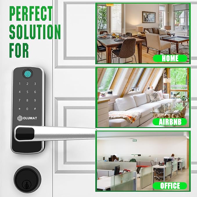 Smart Door Lock with Handle: Olumat Keyless Entry Door Lock with WiFi Gateway - Smart Locks for Front Door with Keypad - Fingerprint Lock