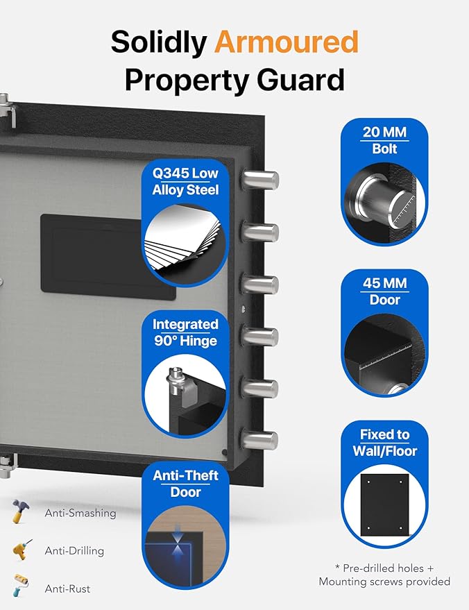 FORFEND Smart Home Safe | WiFi Safebox App Lock/Alarm | Voice Command, Kidnap Alarm, Tamper Detect, Frozen Mode, Sub Account| Digital Safes Anti Theft
