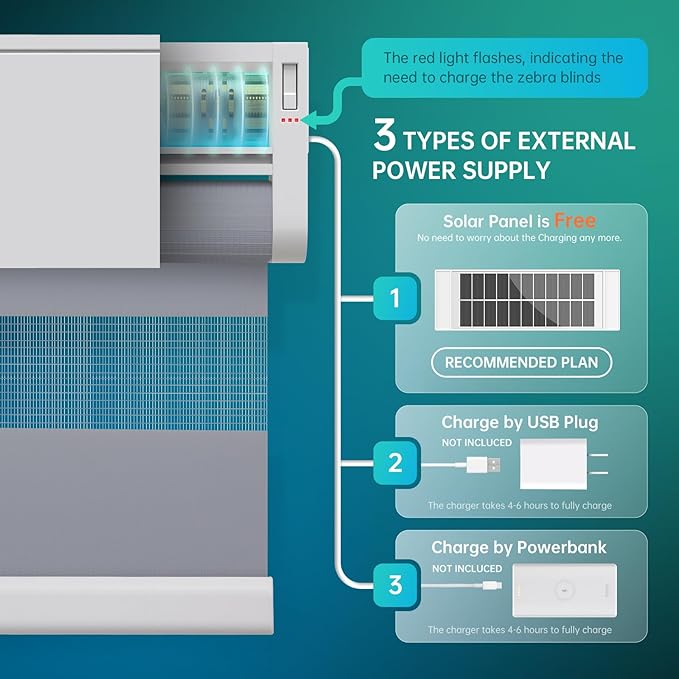 DENFOON Motorized Zebra Blinds, Solar Powered Dual Layer Automatic Shades with Remote Control, Rechargeable Smart Blinds Horizontal Wireless Electric Shades for Windows, Custom Size, Gray， 39 x 72