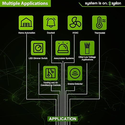 Syston 18/6 Thermostat Doorbell HVAC Heating Control Cable Wire, 100% Solid Copper Conductors CL3R/FT4/CMR Riser-Rated UL/ETL Listed, UV Resistant RoHS for Indoor/Outdoor Low Voltage Applications Use