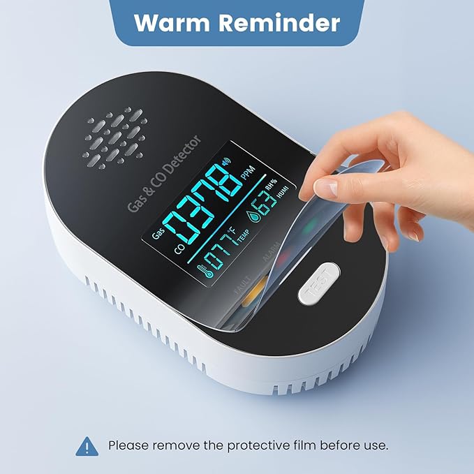 Carbon Monoxide Detectors,Plug in CO and Natural Gas Detector, Combination Gas & Carbon Monoxide Detectors for Travel with Temperature Humidity Display, 4 in 1 CO & Gas Detector for Home/Travel-Black