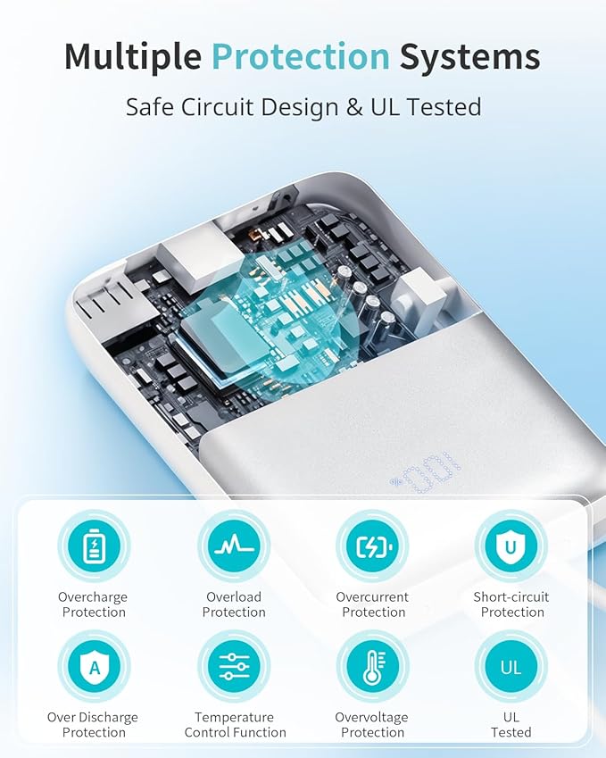 Portable Charger, 10000mAh 30W PD Fast Charging Power Bank with USB C Cable, Travel Essential Portable Battery with Phone Stand, for iPhone 16/15/14/13, iPad, AirPods, Galaxy