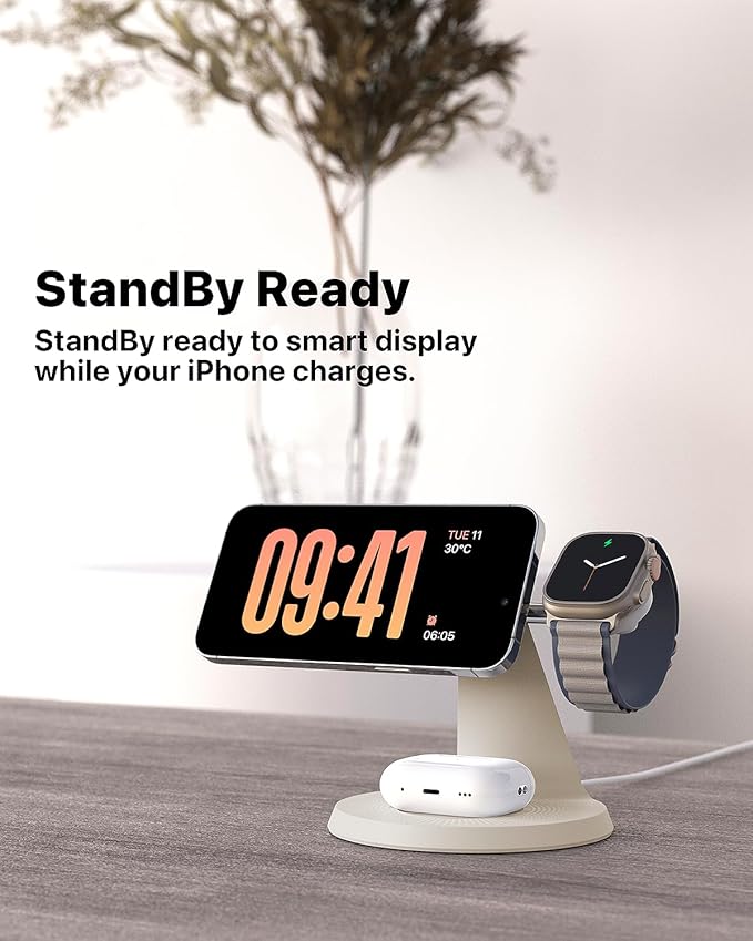 3 in 1 Wireless Charging Station for Apple Device: Fast Charging Station for iPhone and Watch with MagSafe, Stable Charger Stand for iPhone 12-16 & iWatch & AirPods