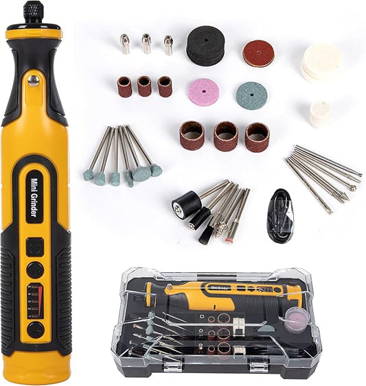7.2V Cordless Grinder Tool, Mini Rotary Tool Setwith Battery & Charger, 5Speed Adjustment, LED Light, 65 Piece Accessory Kit| Cutting/Polishing Wheels, Diamond Burrs, Sanding Bands