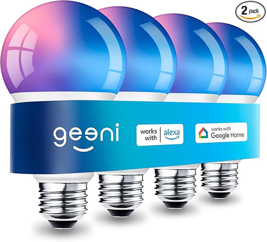 Geeni Prisma Plus 800 Dimmable Smart Light Bulbs with 2.4 GHz Wi-Fi Connectivity – Color-Changing & Tunable White, A19 LED Smart Bulb – Works with Alexa & Google, 2-Pack