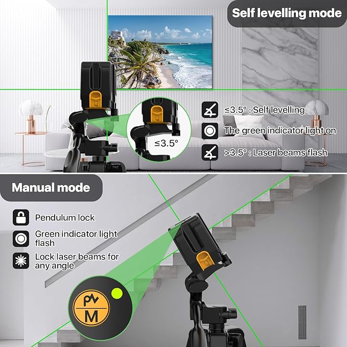 Laser Level with Tripod,DEGLASERS 100Ft Green Cross Line Self Leveling laser level,Dual-Module,Selectable Laser Lines With Rechargeable Battery for Picture Hanging,Tile,Construction Indoor Project