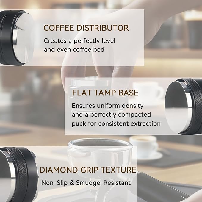 51mm Espresso Accessories Kit 2-in-1 Coffee Distributor and Tamper Leveler, WDT Tool and Magnetic Dosing Funnel for 51 mm Portafilters
