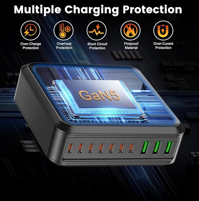 780W USB C Charger Block Fast 10-Port USB C Charging Station GaN PD 120W Laptop Charger Adapter for MacBook Pro/Air, DELL, iPad, iPhone, Samsung Galaxy