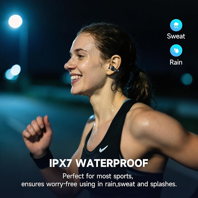 Open Ear Earbuds Wireless Bluetooth 5.3 Earphones, Flexible Clip On Ear buds with 36H Playtime LED Display Bone Conduction Headphones, IPX7 Waterproof Light Weight Fit for Every Ear, Sport, Workout